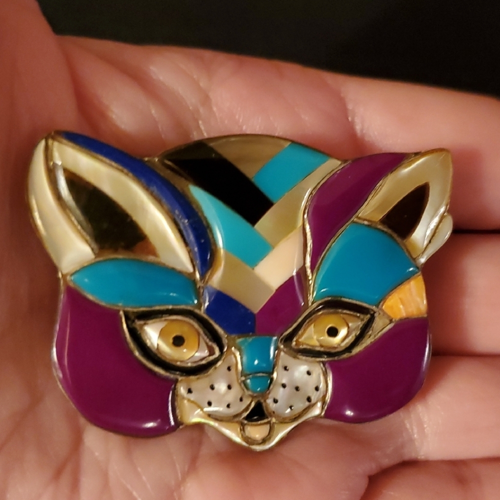 Vintage OOAK Sterling Silver Cat Brooch Pendant